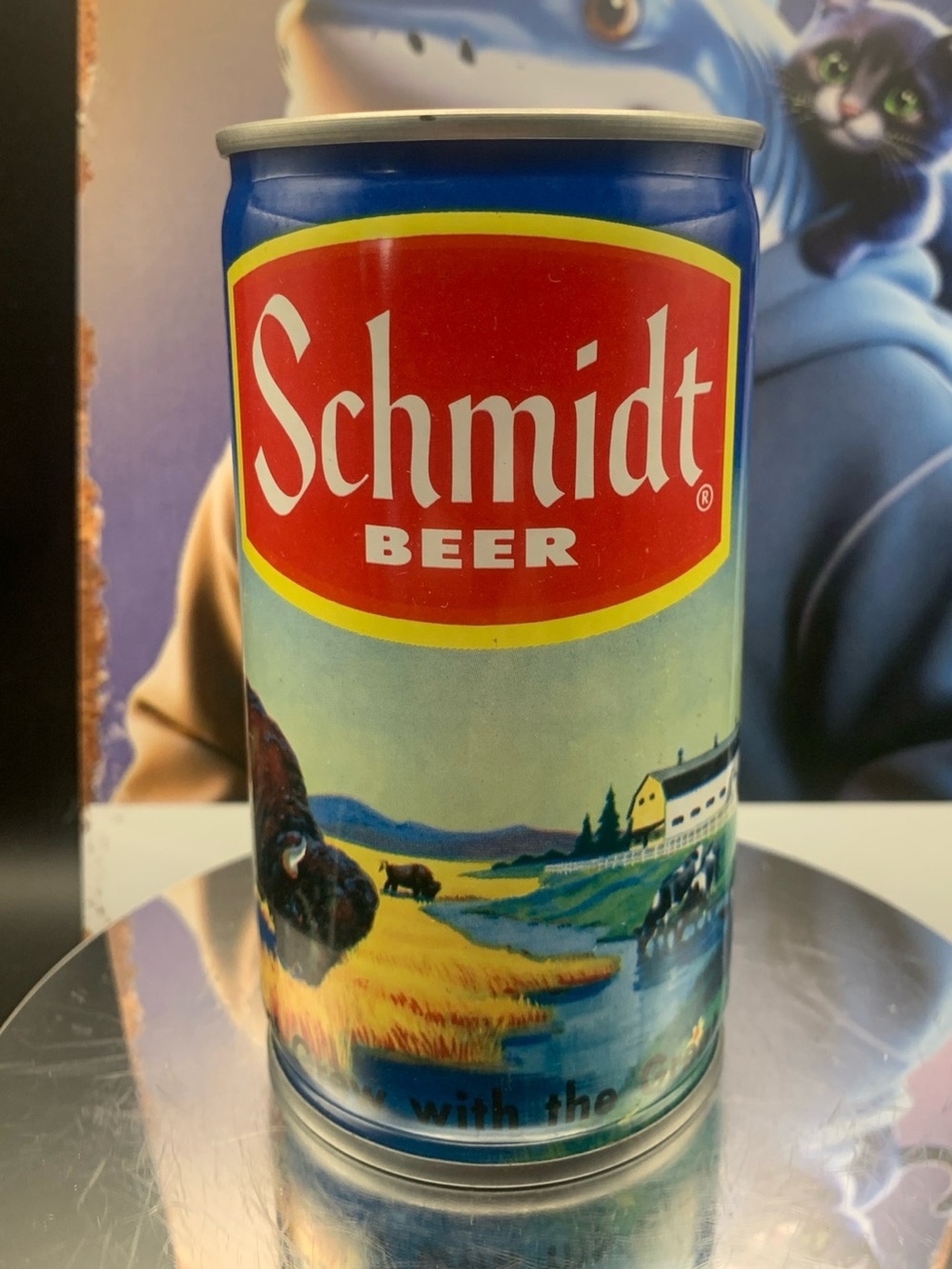Vintage Beer Can Schmidt Beer Buffalo Cow Farm Pull Top Empty Steel Can